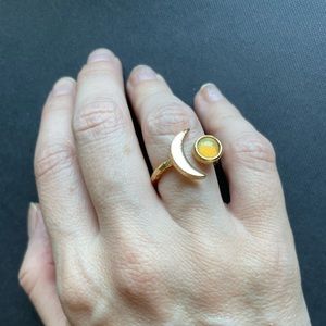 Gold Filled Moon And Sun Fire Opal Ring Adjustable Size 6-7